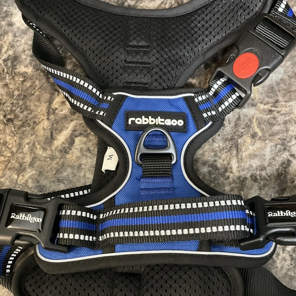 rabbitgoo Upgraded Dog Harness Reflective Adjustable Mesh Blue/Black Size M